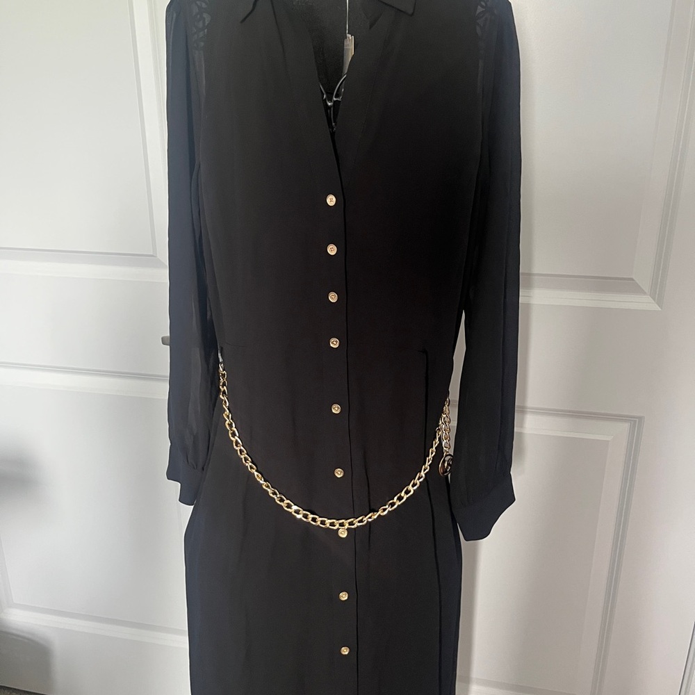 Michael Kors Black and Gold Buttoned Sheath Dress SIZE L